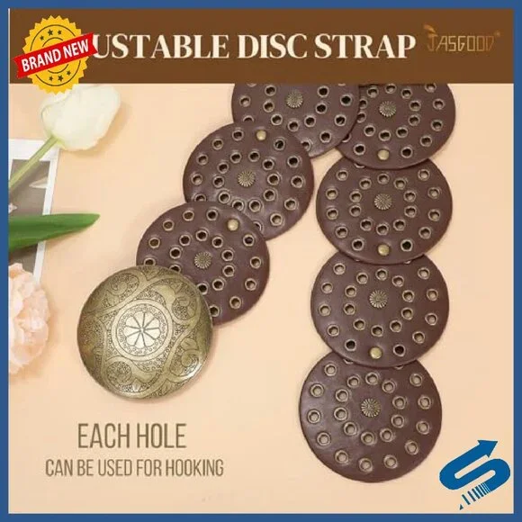 Western Hollow Disc Leather Belt Wide Adjustable Cowgirl Style - Picture 3 of 8